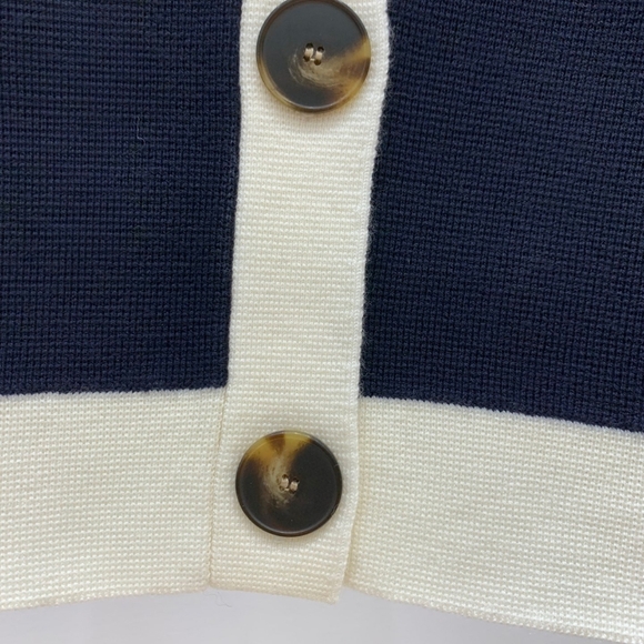 Sezane Betty Cardigan In Marine With Ecru Detail - Picture 6 of 9